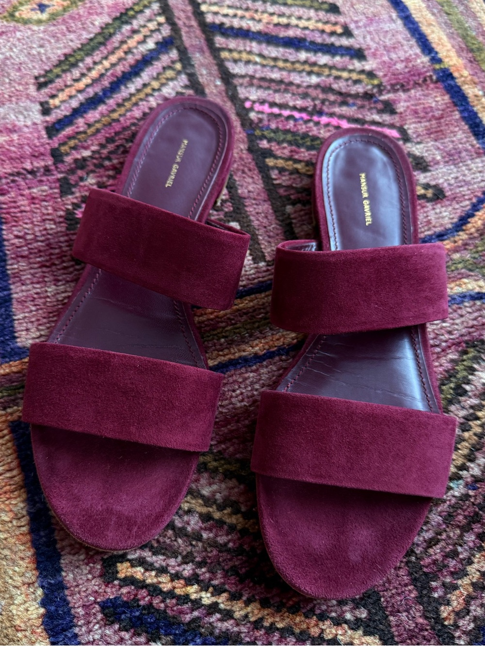 Mansur Gavriel Burgundy Suede Double-Strap Slide Sandals